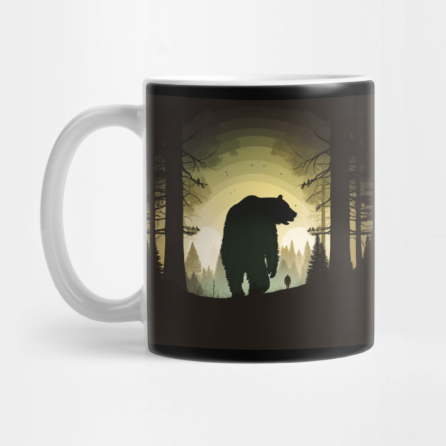 Forest with  Bear and Man Silhouette, Adventure by logiamerch