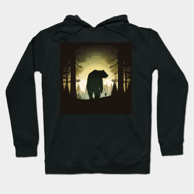 Forest with  Bear and Man Silhouette, Adventure Hoodie by logiamerch