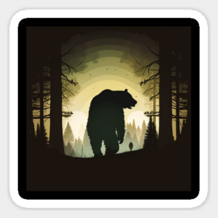Forest with  Bear and Man Silhouette, Adventure Magnet