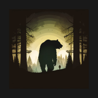 Forest with  Bear and Man Silhouette, Adventure T-Shirt