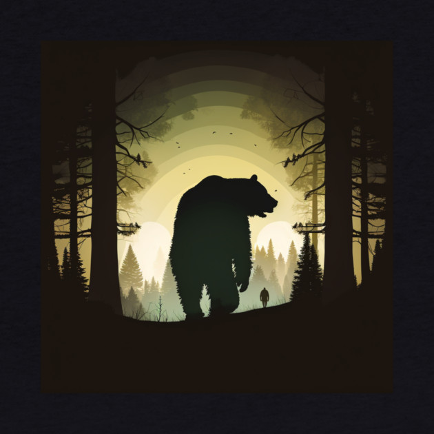 Forest with  Bear and Man Silhouette, Adventure by logiamerch