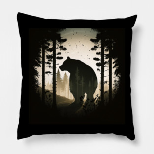 Forest with Bear Silhouette, Adventure Pillow