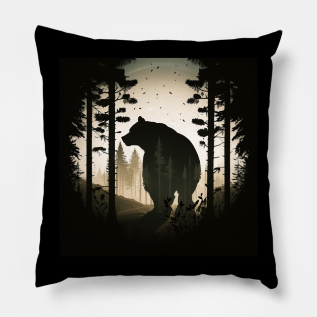 Forest with Bear Silhouette, Adventure Pillow by logiamerch