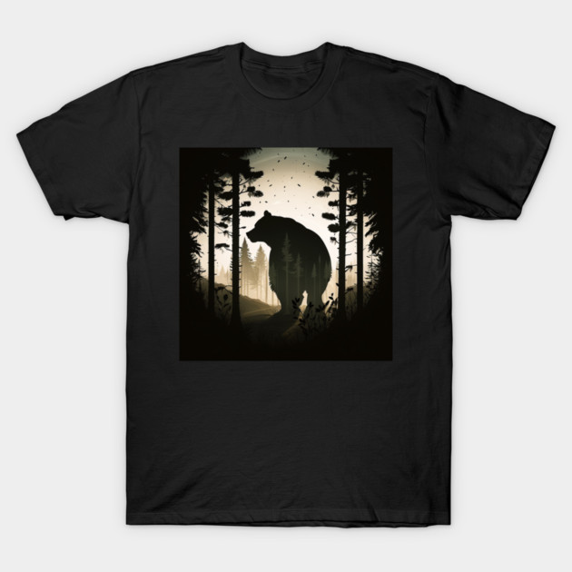 Forest with Bear Silhouette, Adventure T-Shirt by logiamerch