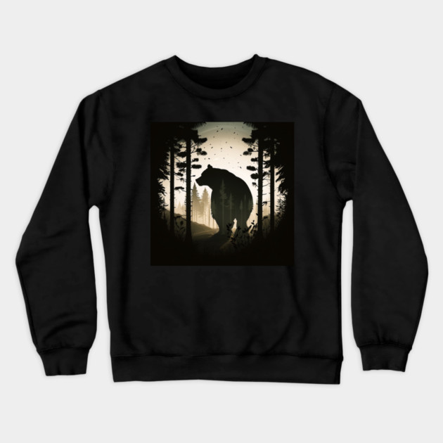 Forest with Bear Silhouette, Adventure Crewneck Sweatshirt by logiamerch