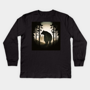 Forest with Bear Silhouette, Adventure Kids Long Sleeve T-Shirt