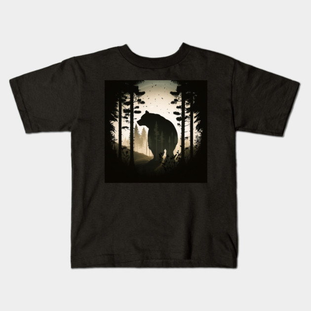 Forest with Bear Silhouette, Adventure Kids T-Shirt by logiamerch