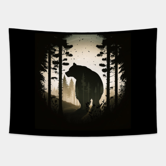 Forest with Bear Silhouette, Adventure Tapestry by logiamerch