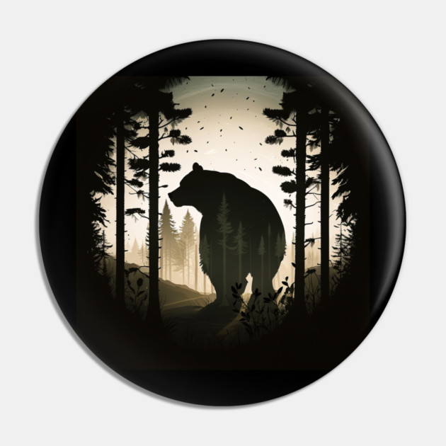 Forest with Bear Silhouette, Adventure Pin by logiamerch