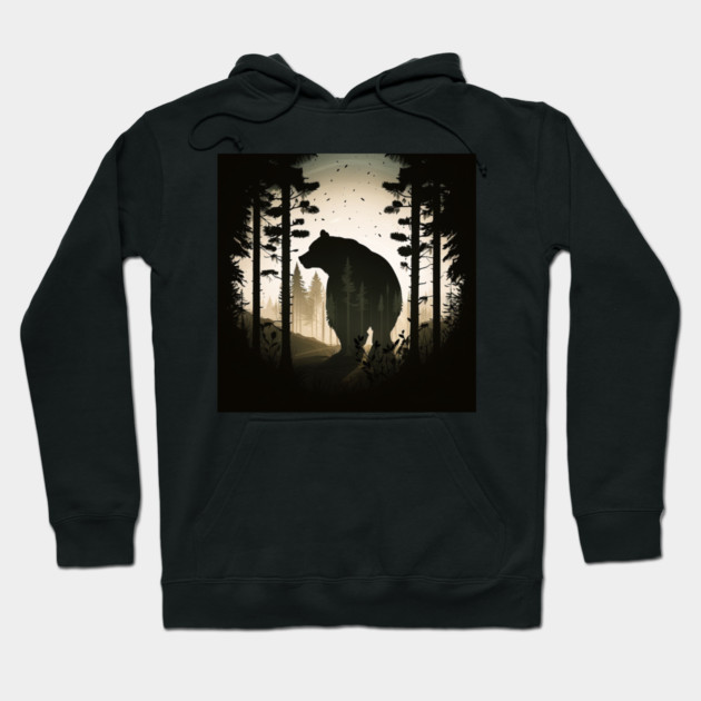 Forest with Bear Silhouette, Adventure Hoodie by logiamerch