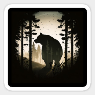 Forest with Bear Silhouette, Adventure Magnet