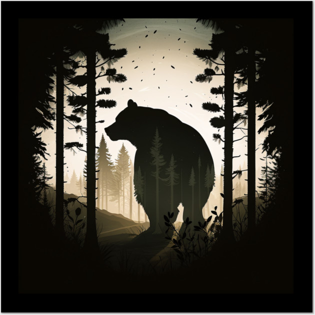 Forest with Bear Silhouette, Adventure Wall Art by logiamerch