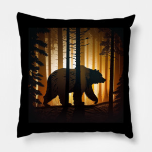 Forest with  Bear and Silhouette, Adventure Pillow