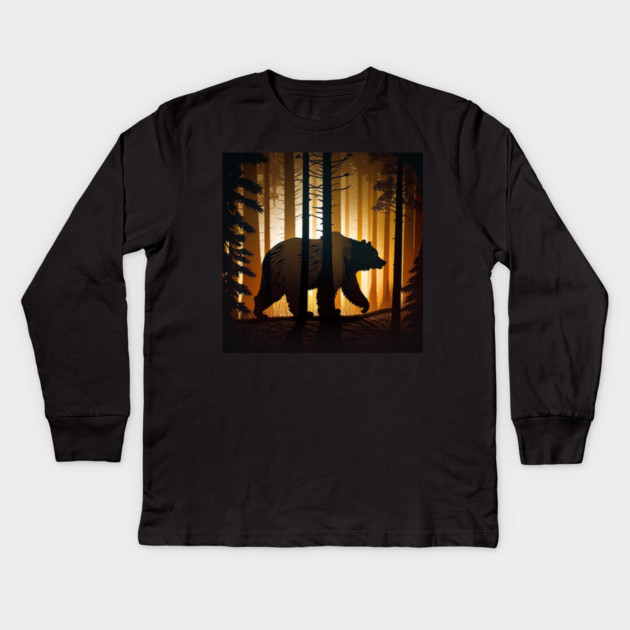 Forest with  Bear and Silhouette, Adventure Kids Long Sleeve T-Shirt by logiamerch