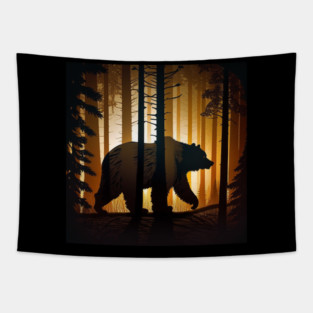 Forest with  Bear and Silhouette, Adventure Tapestry