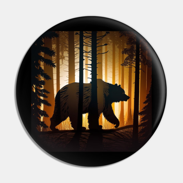 Forest with  Bear and Silhouette, Adventure Pin by logiamerch