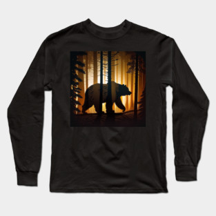 Forest with  Bear and Silhouette, Adventure Long Sleeve T-Shirt