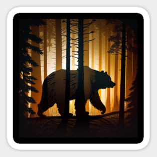 Forest with  Bear and Silhouette, Adventure Sticker
