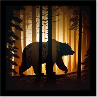 Forest with  Bear and Silhouette, Adventure Posters and Art
