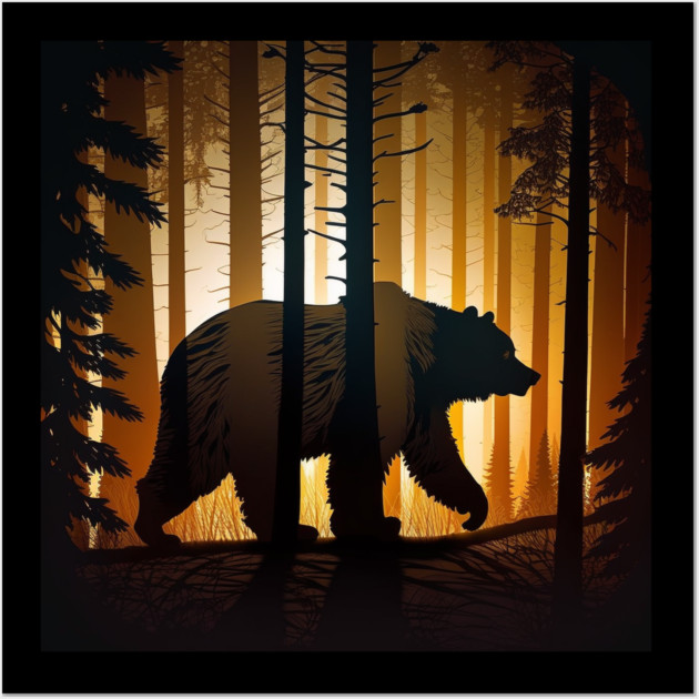 Forest with  Bear and Silhouette, Adventure Wall Art by logiamerch