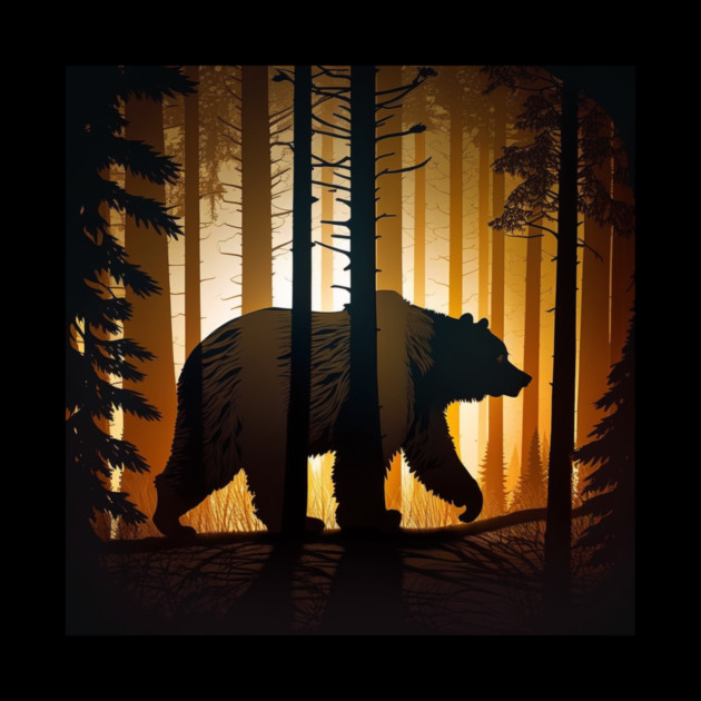 Forest with  Bear and Silhouette, Adventure by logiamerch