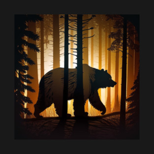 Forest with  Bear and Silhouette, Adventure T-Shirt