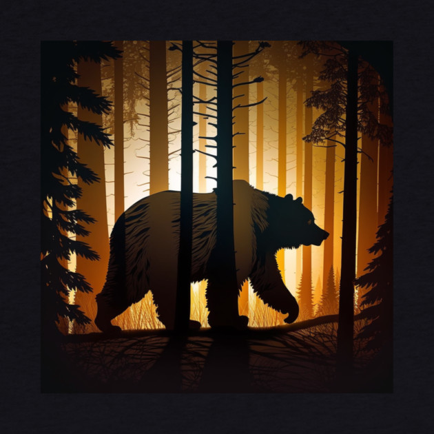Forest with  Bear and Silhouette, Adventure by logiamerch