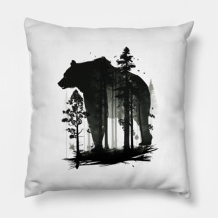 Forest with  Bear Silhouette, Adventure Pillow