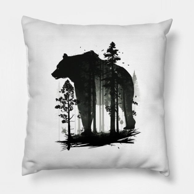 Forest with  Bear Silhouette, Adventure Pillow by logiamerch