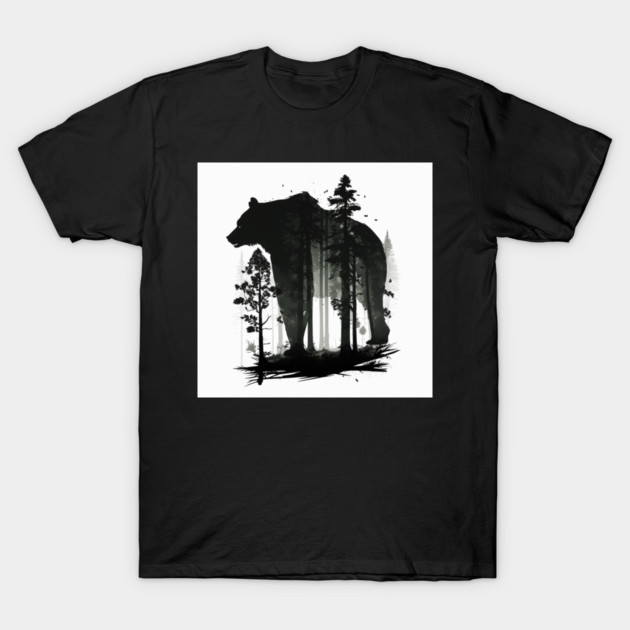 Forest with  Bear Silhouette, Adventure T-Shirt by logiamerch