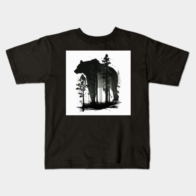 Forest with  Bear Silhouette, Adventure Kids T-Shirt by logiamerch