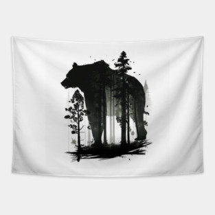 Forest with  Bear Silhouette, Adventure Tapestry