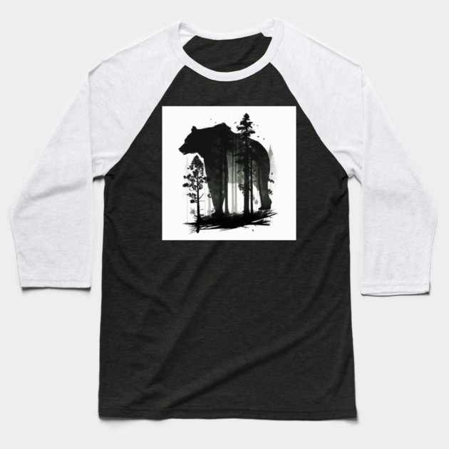 Forest with  Bear Silhouette, Adventure Baseball T-Shirt by logiamerch