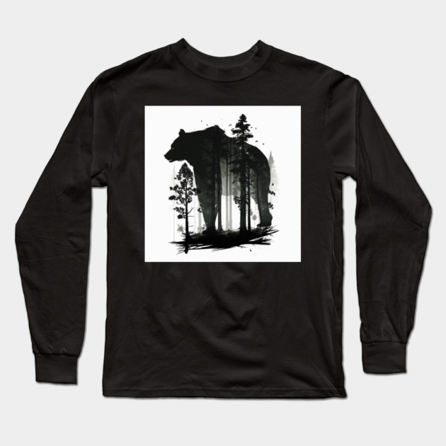 Forest with  Bear Silhouette, Adventure Long Sleeve T-Shirt by logiamerch