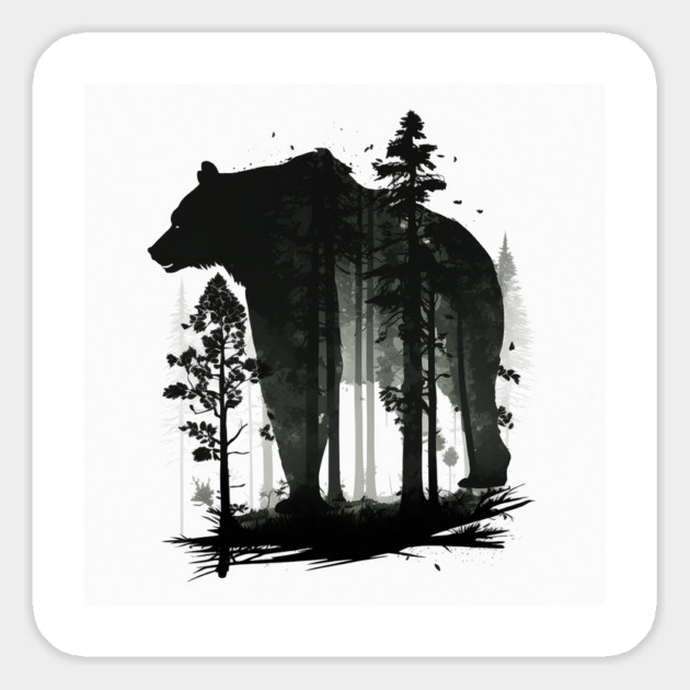 Forest with  Bear Silhouette, Adventure Magnet by logiamerch
