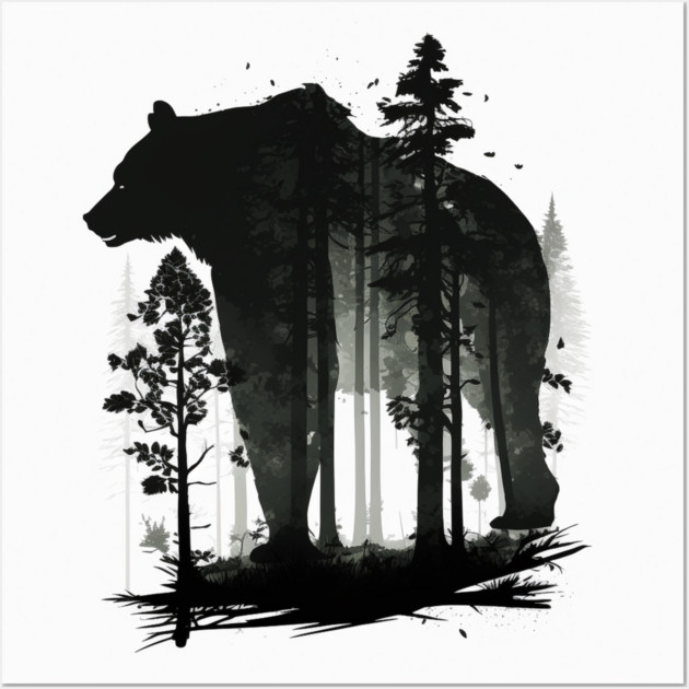 Forest with  Bear Silhouette, Adventure Wall Art by logiamerch