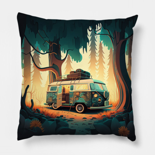 Camping Adventure in the Forest Pillow by logiamerch
