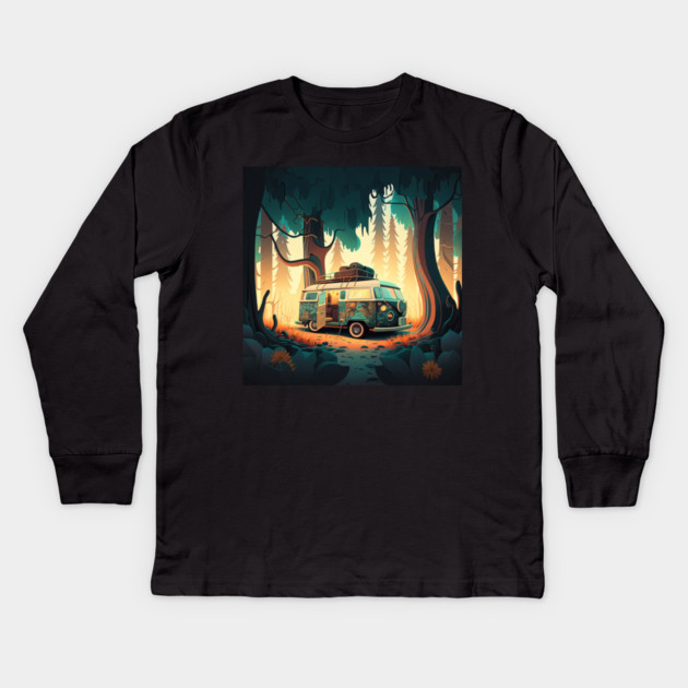 Camping Adventure in the Forest Kids Long Sleeve T-Shirt by logiamerch