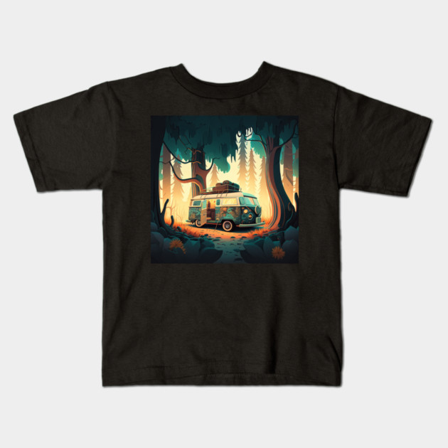 Camping Adventure in the Forest Kids T-Shirt by logiamerch