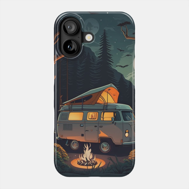 Camping Adventure in the Forest, Campire at Night Phone Case by logiamerch