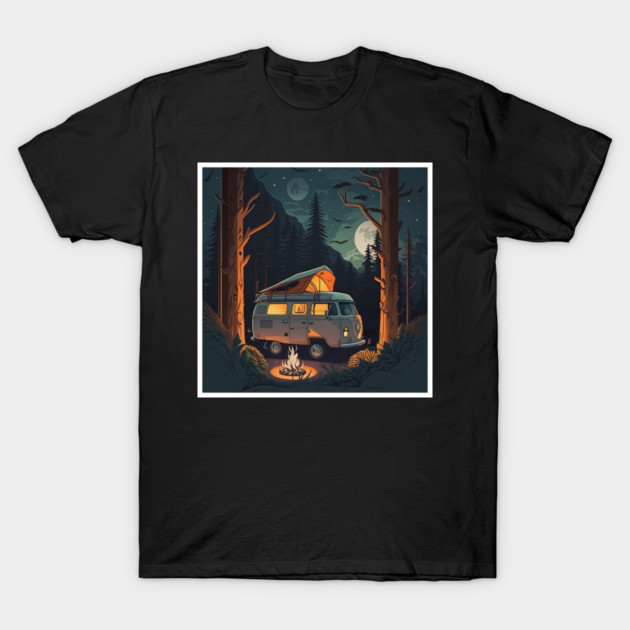 Camping Adventure in the Forest, Campire at Night T-Shirt by logiamerch
