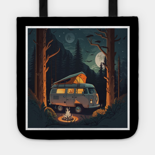 Camping Adventure in the Forest, Campire at Night Tote by logiamerch