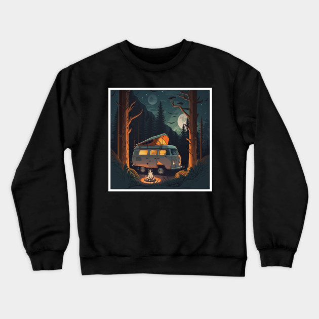 Camping Adventure in the Forest, Campire at Night Crewneck Sweatshirt by logiamerch
