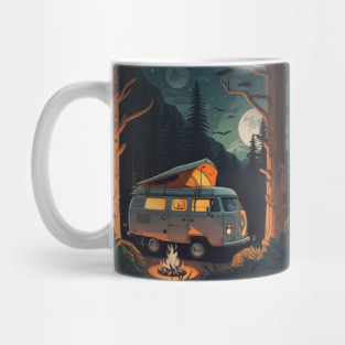 Camping Adventure in the Forest, Campire at Night Mug