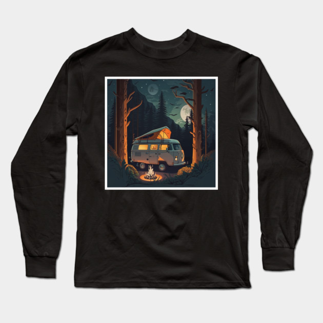 Camping Adventure in the Forest, Campire at Night Long Sleeve T-Shirt by logiamerch