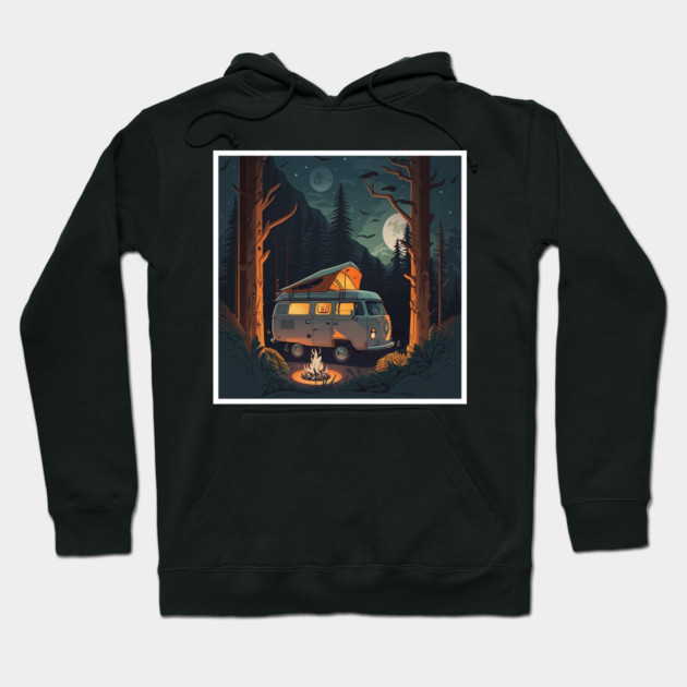 Camping Adventure in the Forest, Campire at Night Hoodie by logiamerch
