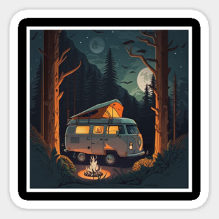 Camping Adventure in the Forest, Campire at Night Sticker