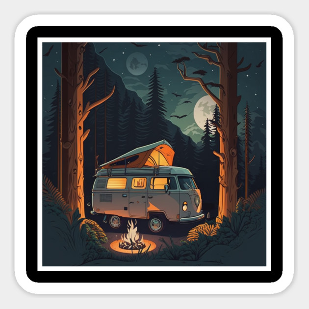 Camping Adventure in the Forest, Campire at Night Magnet by logiamerch