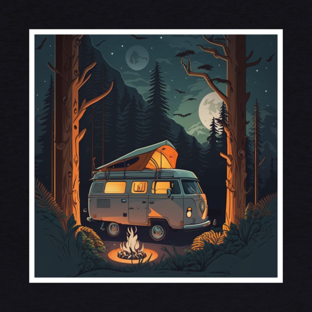 Camping Adventure in the Forest, Campire at Night by logiamerch