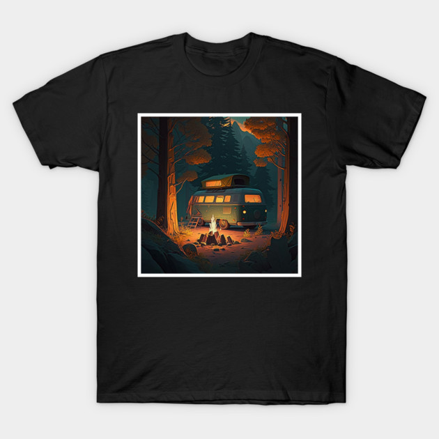 Camping Van, Adventure in the Forest, Camfire T-Shirt by logiamerch